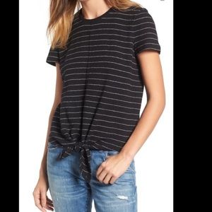Madewell modern tie front Striped Textured short sleeve shirt tee Xxs